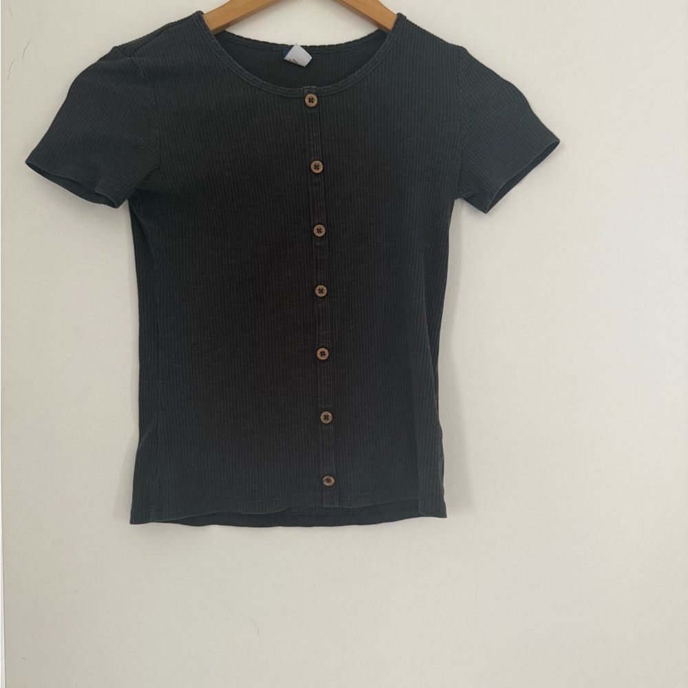 Old Navy Charcoal Ribbed Top with Button Detail